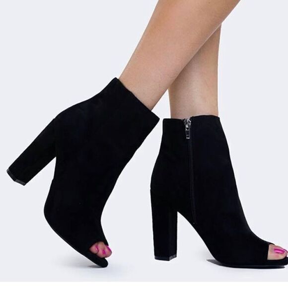 Fashion Nova Open toed Chunky heeled Ankle Boots Size 10 D21 - Picture 1 of 9